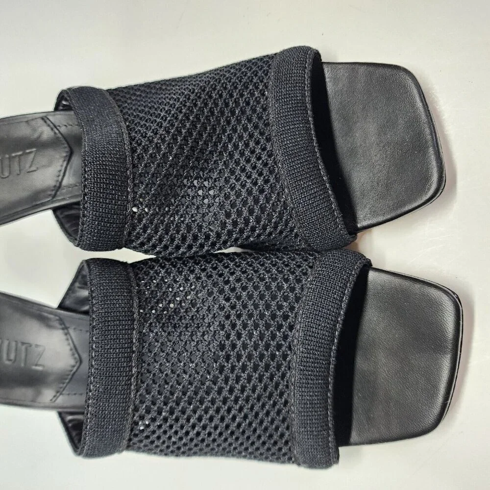 Schutz Sinara True Black Strap Slip On Open Toe Stiletto Mid Heeled‎ Sandals 7B